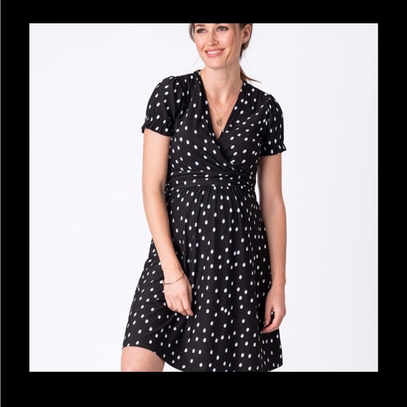 Seraphine | Black and White Polka Dot Midi Dress -Maternity & Nursing - Picture 1 of 8